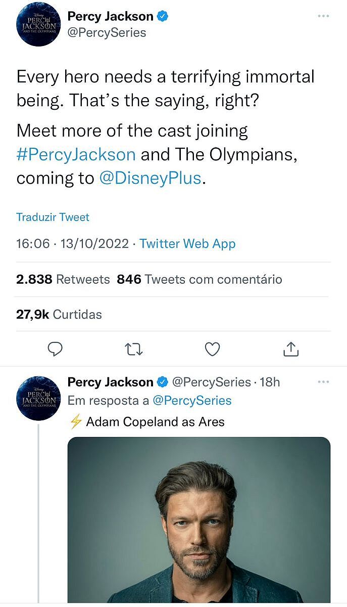 Divulgação oficial da série “Percy Jackson e os Olimpianos” feita no Twitter da produção.